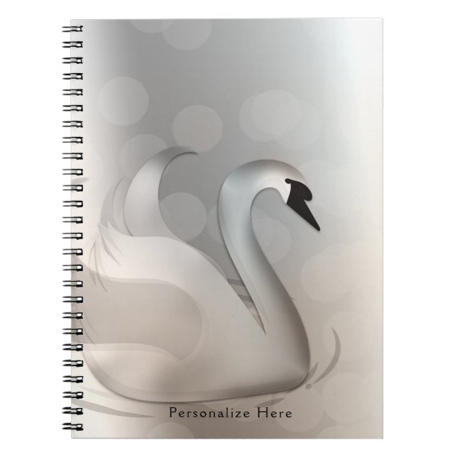 Carnet Cygne Beau Blanc & Argent Élégant Chic Personnalis (Devant)