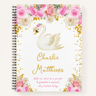 Carnet Cygne Statistiques de naissance Roses Rose et Or