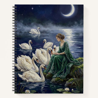 Carnet Cygnes Celtiques Fantaisie Artistique sous la Lune