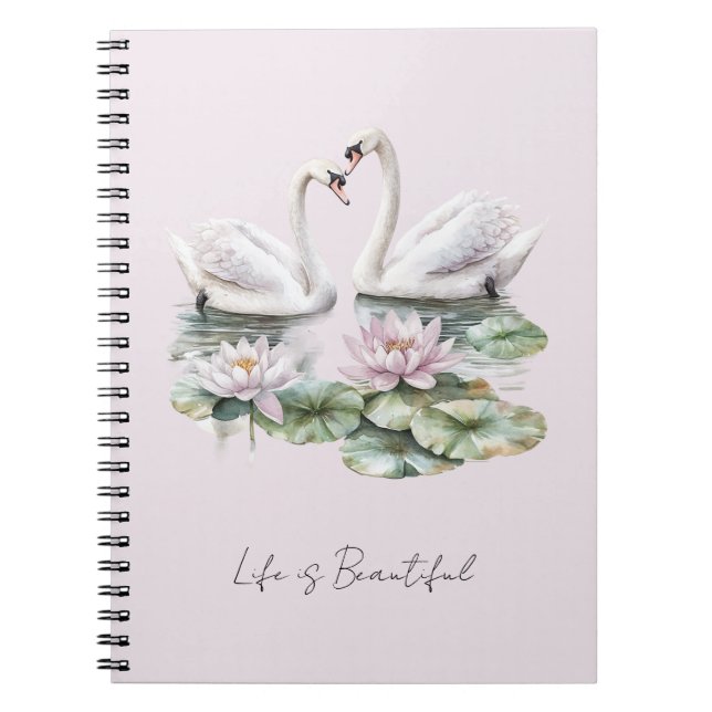 Carnet Cygnes Fleuris Lotus Rouge Romantique   (Devant)