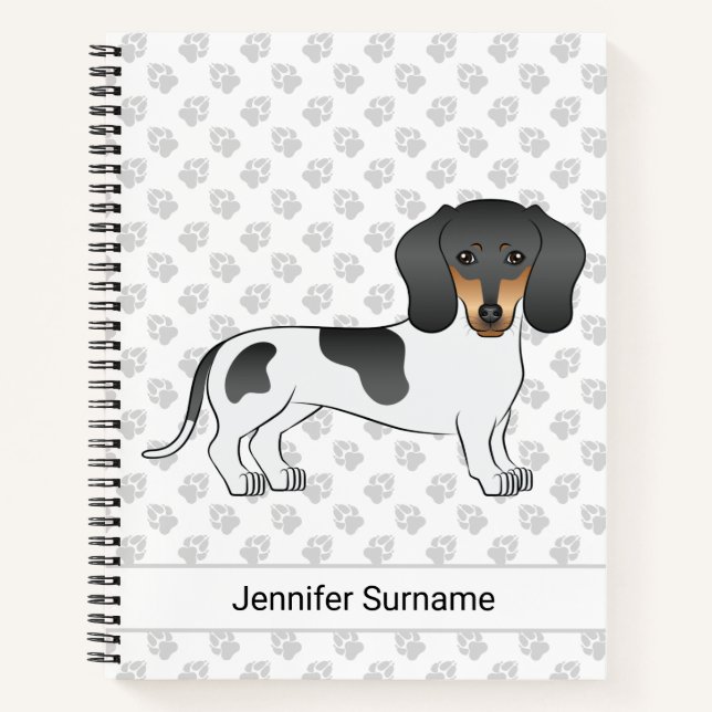 Carnet Dachshund à poil court piebaldo noir et feu & Text (Devant)