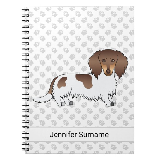 Carnet Dachshund à poil long chocolat et tan piebalde & T (Devant)