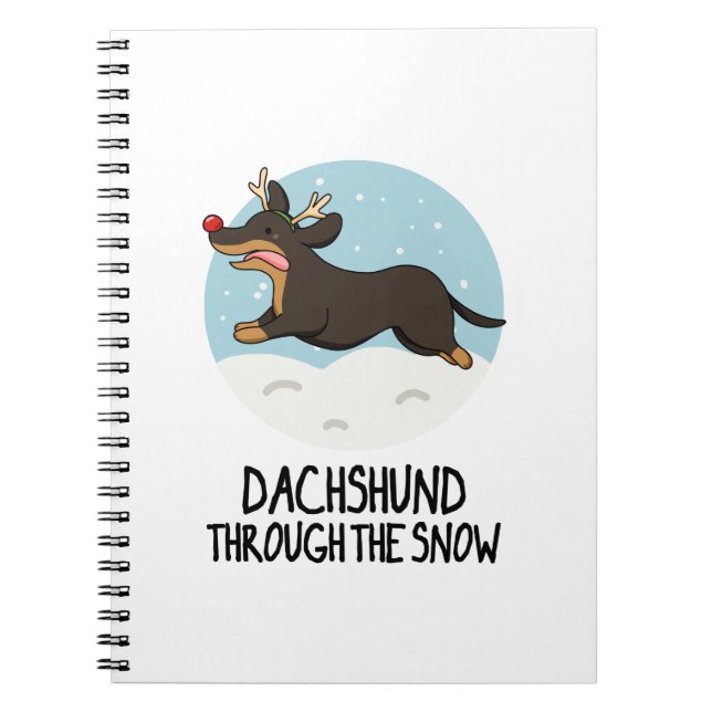 Carnet Dachshund à travers la neige, jeu de mots drôle de (Devant)