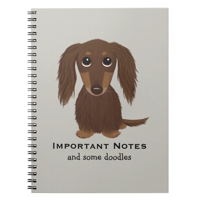 Carnet Dachshund au chocolat long avec texte personnalisé (Devant)