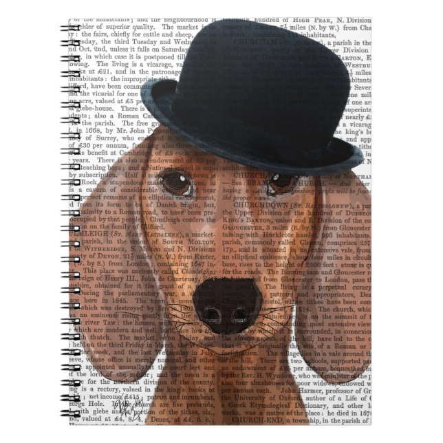 Carnet Dachshund avec Casquette Black Bowler (Devant)