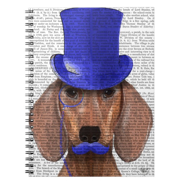Carnet Dachshund avec chapeau bleu et moustache bleue (Devant)