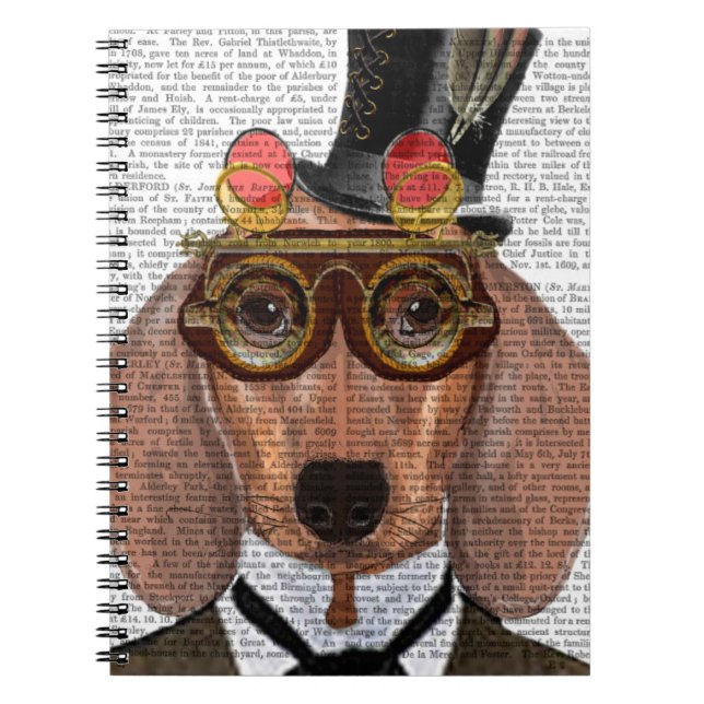 Carnet Dachshund avec chapeau supérieur et lunettes (Devant)