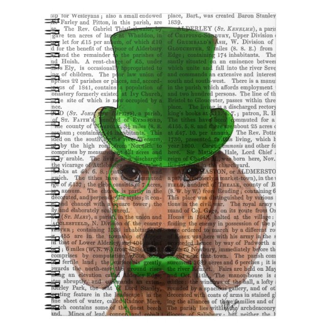 Carnet Dachshund avec chapeau vert et moustache (Devant)
