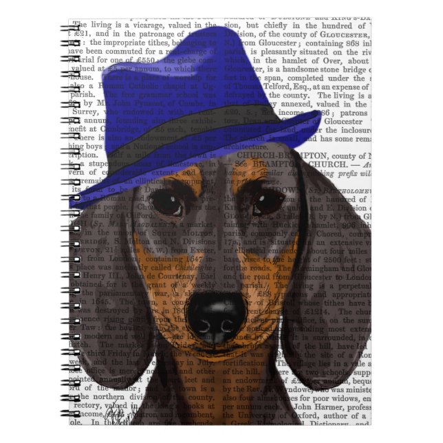 Carnet Dachshund Avec Trilby Bleu (Devant)