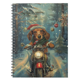 Carnet Dachshund Chien équitation moto Noël