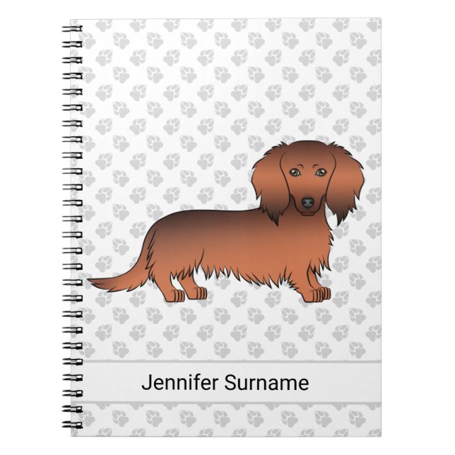 Carnet Dachshund de bande dessinée à poil long rouge sabl (Devant)