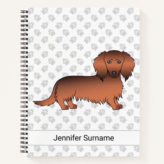 Carnet Dachshund de dessin animé à poil long rouge sablé  (Devant)