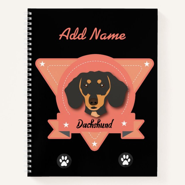 Carnet Dachshund - Doxie Chien chiot - rose et noir (Devant)