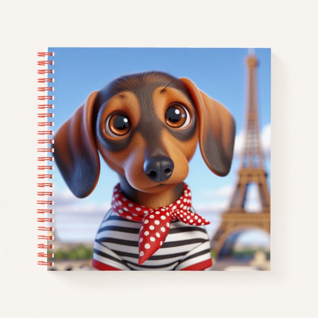 Carnet Dachshund et tour Eiffel, par Natasha Us   (Devant)