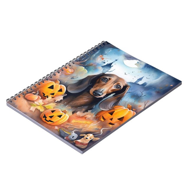 Carnet Dachshund Halloween avec citrouilles effrayant (Côté gauche)