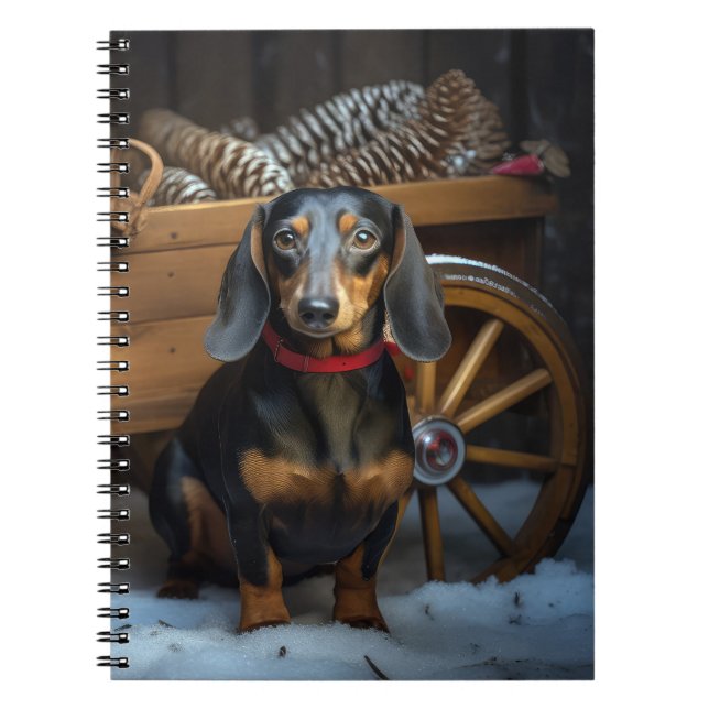 Carnet Dachshund Snows Sleigh Décor de Noël (Devant)