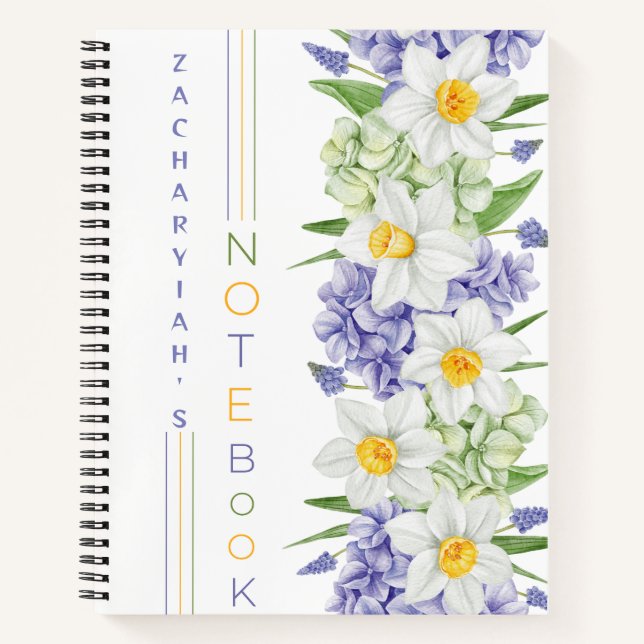 Carnet Daffodile et Hydrangea Floral personnalisé (Devant)