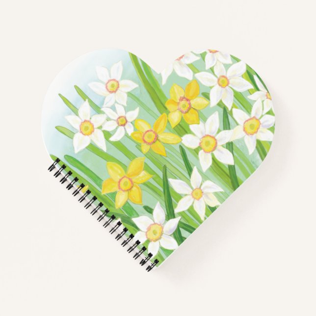Carnet Daffodiles de printemps en forme de coeur (Devant)