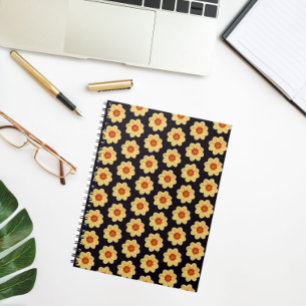 Carnet Dahlia jaune motif floral sur noir