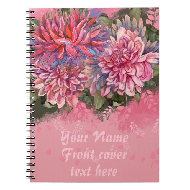 Carnet Dahlias fleurs rose aquarelle (Devant)