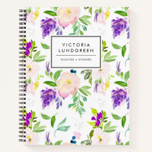 Carnet Dainty Aquarelle Peony & Wisteria Motif Floral