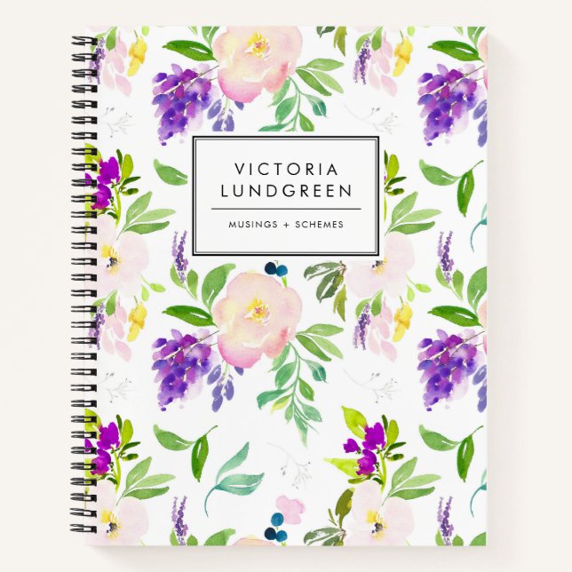 Carnet Dainty Aquarelle Peony & Wisteria Motif Floral (Devant)