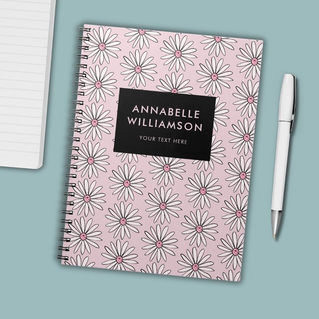 Carnet Daisy florale moderne rose (Pink floral daisy personalized notebook journal)