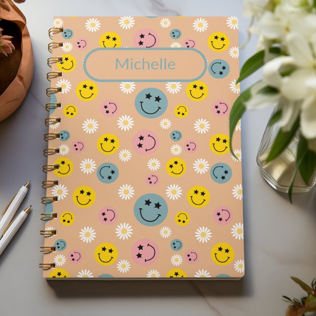 Carnet Daisy Smile Fleurs Motif beige Vintage personnalis (Daisy Smile Flowers Pattern Vintage beige custom Notebook)