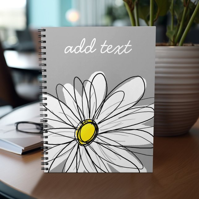 Carnet Daisy tendance avec gris et jaune (Personalized notebook - add your name or other text)