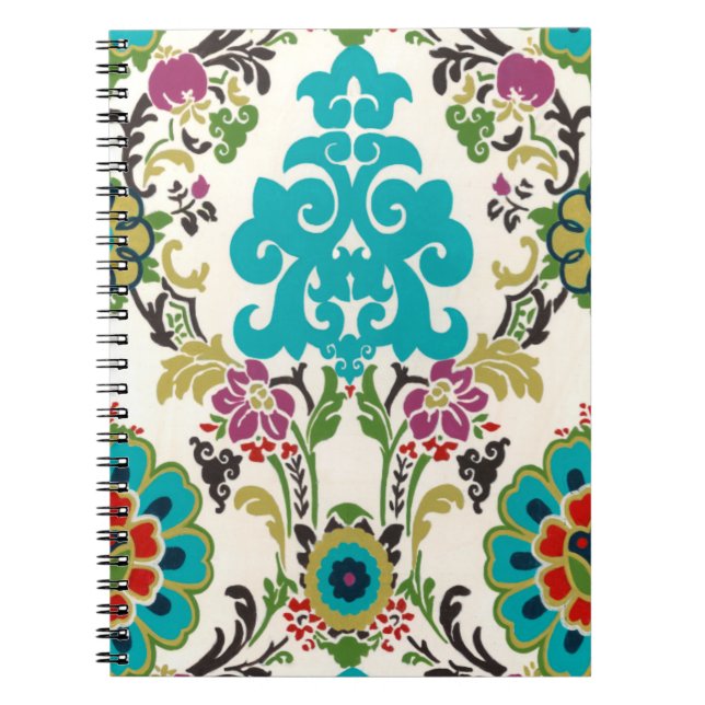 Carnet Damask Floral Patterns Plum Turquoise (Devant)