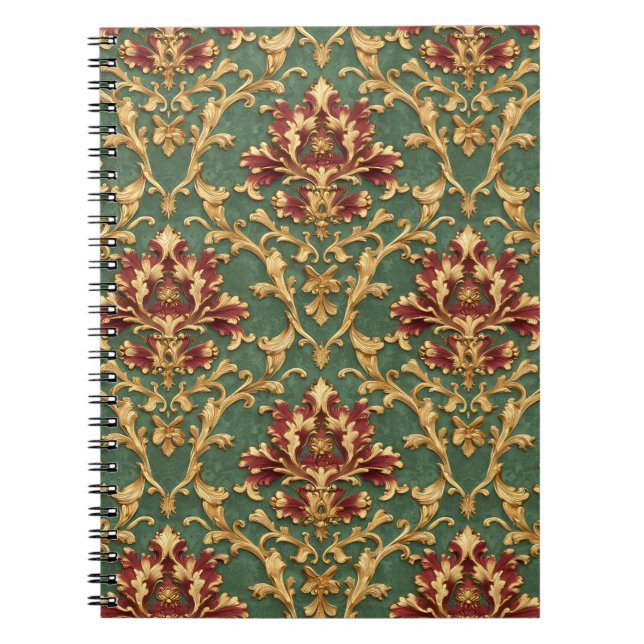 Carnet Damassé baroque or émeraude (Devant)