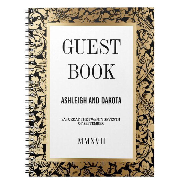 Carnet Damassé florale d'or du Guestbook | de mariage sur (Devant)