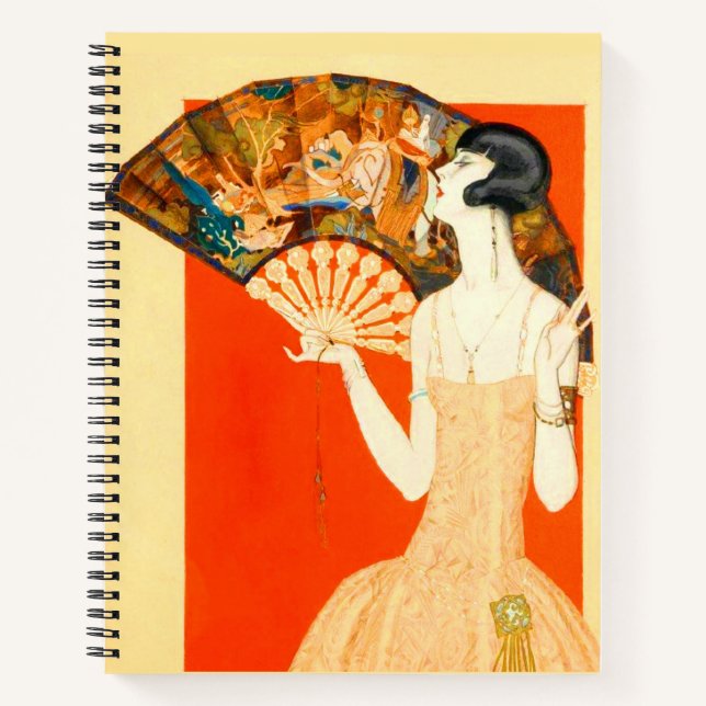 Carnet dame art déco avec éventail (Devant)