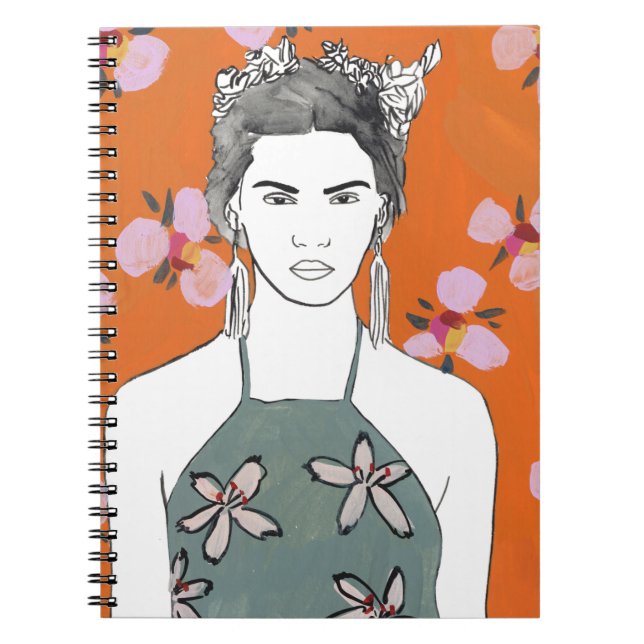 Carnet Dame aux fleurs roses - Orange (Devant)