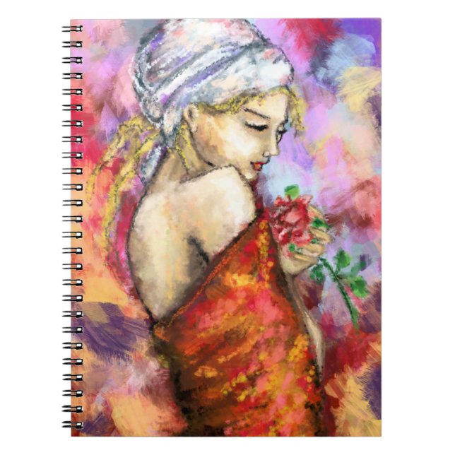 Carnet Dame avec Rose - Abstraite femme peinture original (Devant)