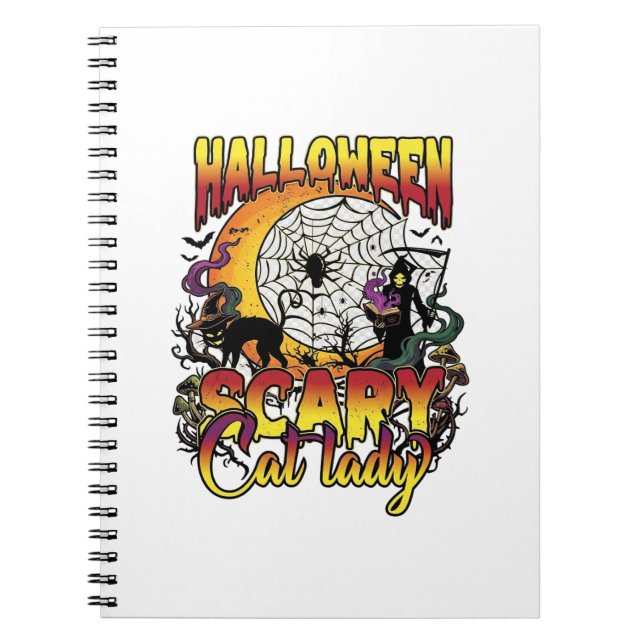 Carnet Dame de chat effrayante Halloween Faucheuse Lune M (Devant)