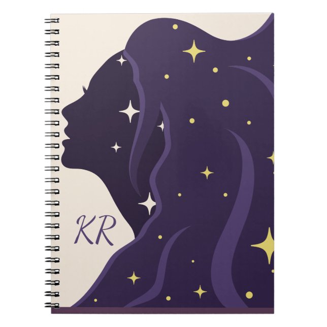 Carnet Dame de l'Univers Cosmique Violet Étoiles Dorées P (Devant)