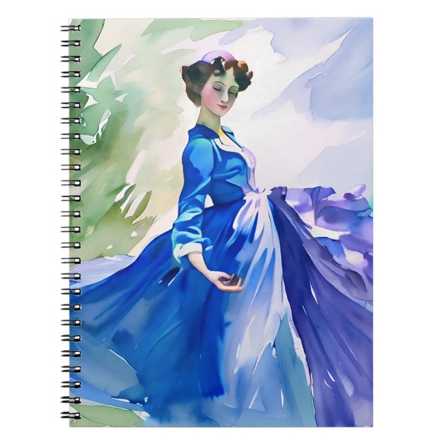 Carnet Dame en Robe Bleue - Peinture aquarelle (Devant)