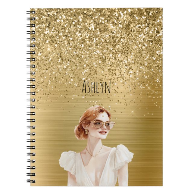 Carnet Dame Pailletée Or Cheveux Rouges (Devant)