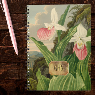 Carnet Dame Rose Monogramme Floral Vintage Orchidée Sabot