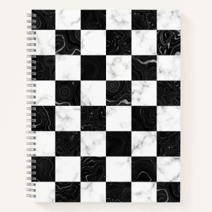 Carnet Damier en marbre blanc noir et argent