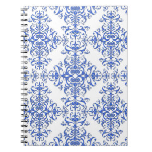 Carnet Damier floral élégant bleu cobalt et blanc