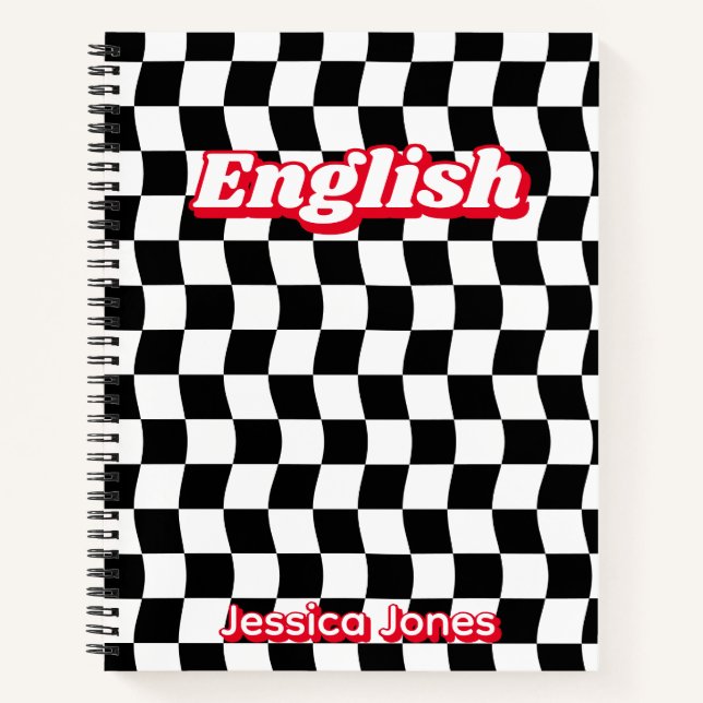 Carnet Damier Rétro Noir Blanc Matière Scolaire (Devant)