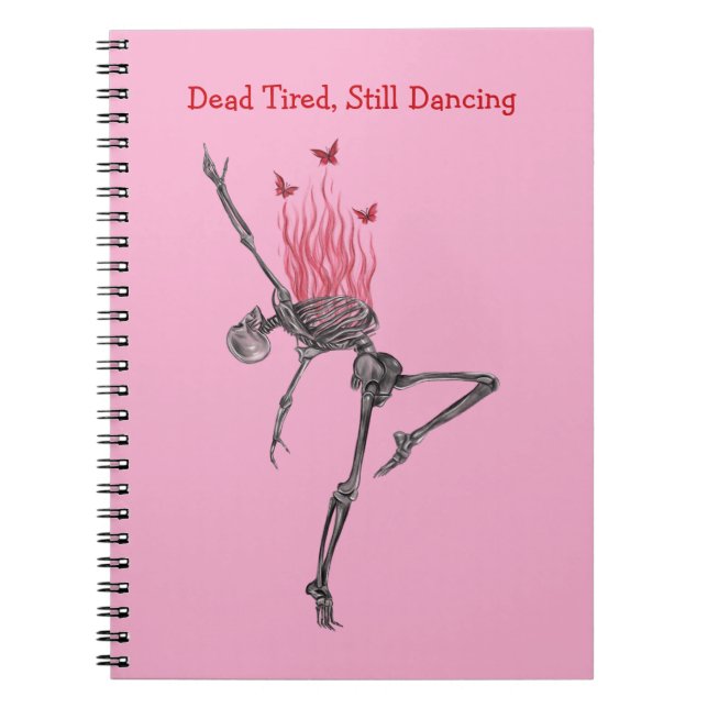 Carnet Dancing Red Fire Flames Skeleton Illustration Pink (Devant)