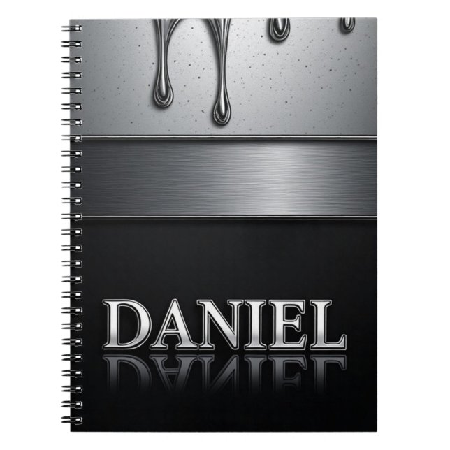 Carnet Daniel Nom avec Métal Liquide qui Tombe (Devant)