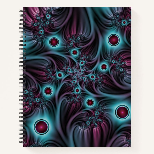 Carnet Dans la profondeur Bleu rose Abstrait Fractal Art (Devant)