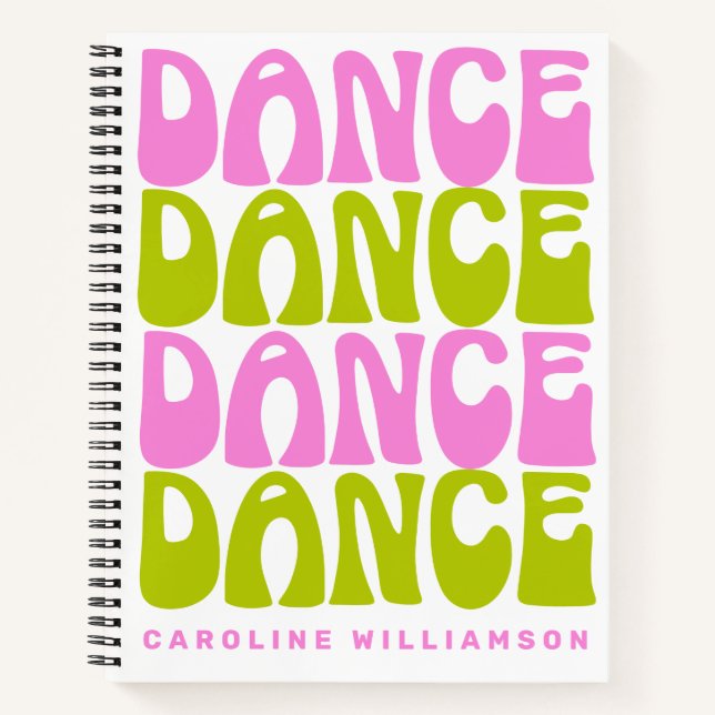 Carnet Danse Retro Typographie rose et vert Personnalisé (Devant)