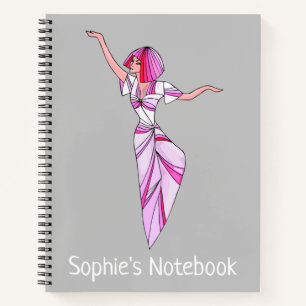 Carnet Danseur rose funky fille avec cheveux roses
