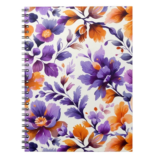 Carnet d'aquarelle florale orange et violet (Devant)