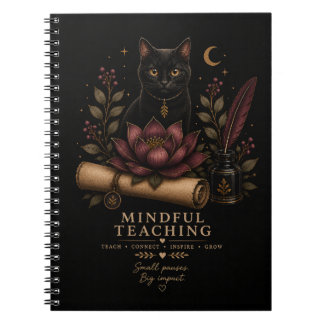 Carnet Dark Academia Mindful Teaching Black Cat & Lotus